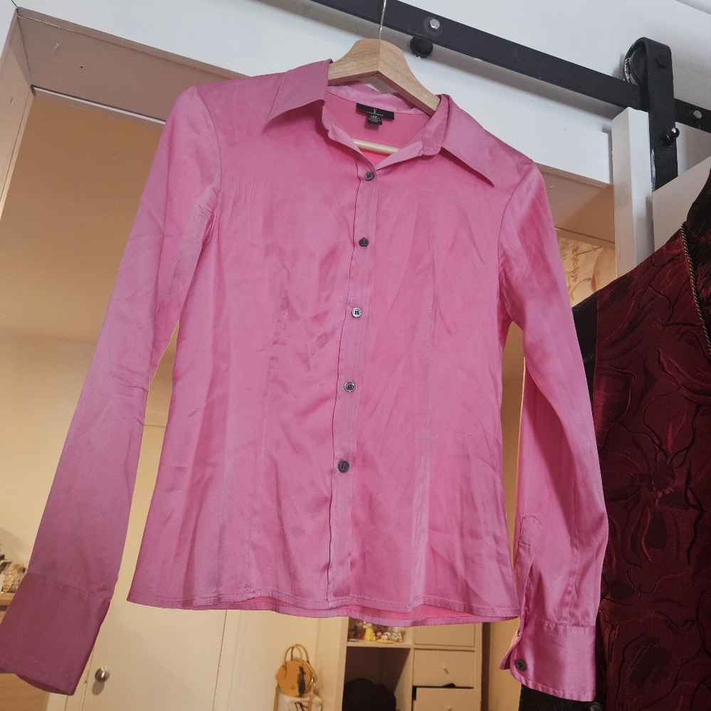 Pink Real Silk Button Up Shirt Blouse